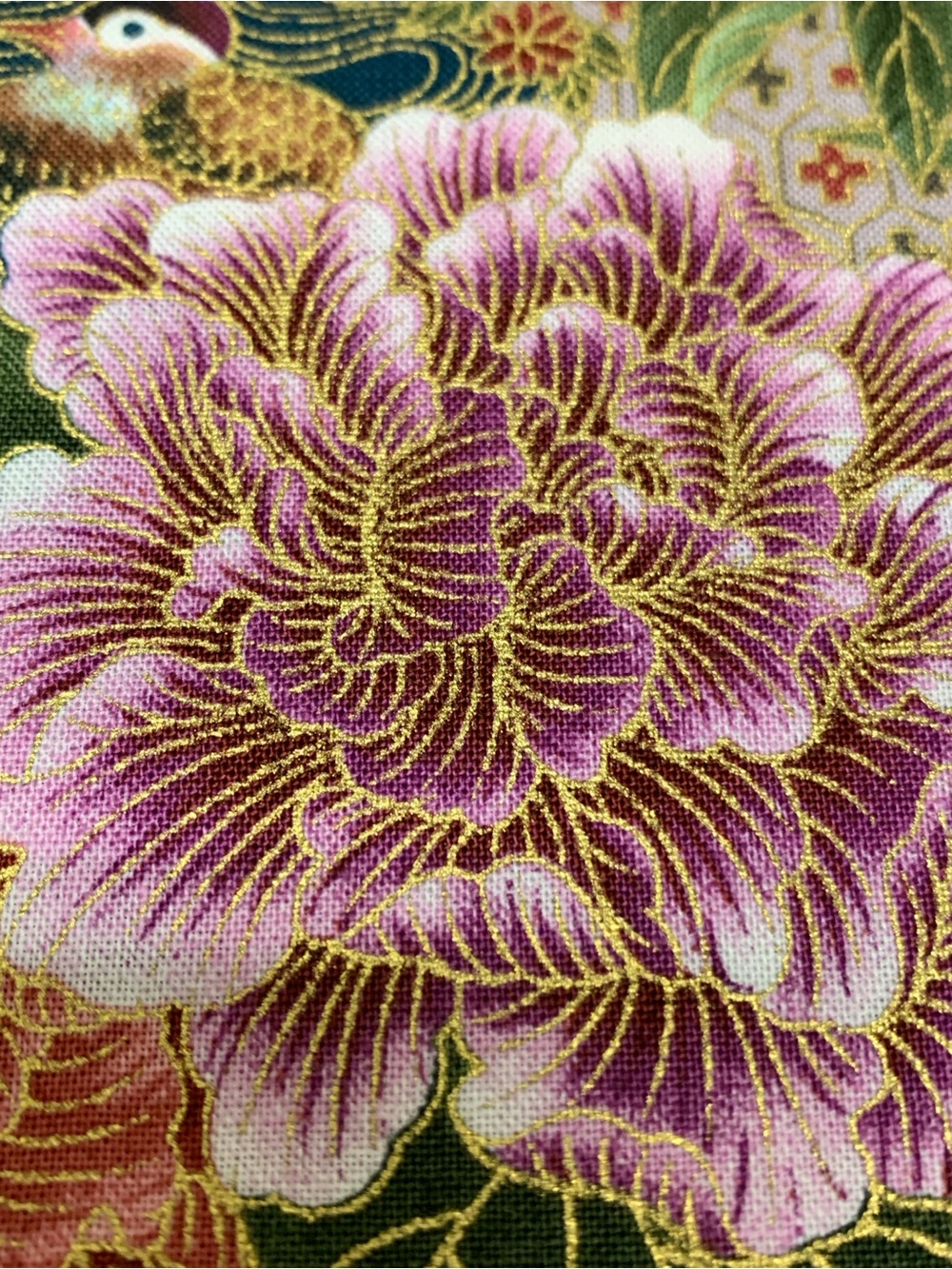 BLANK TEXTILES Asian-Inspired Floral & Duck Cotton Fabric Remnant Patt# M5959 - Picture 2 of 10